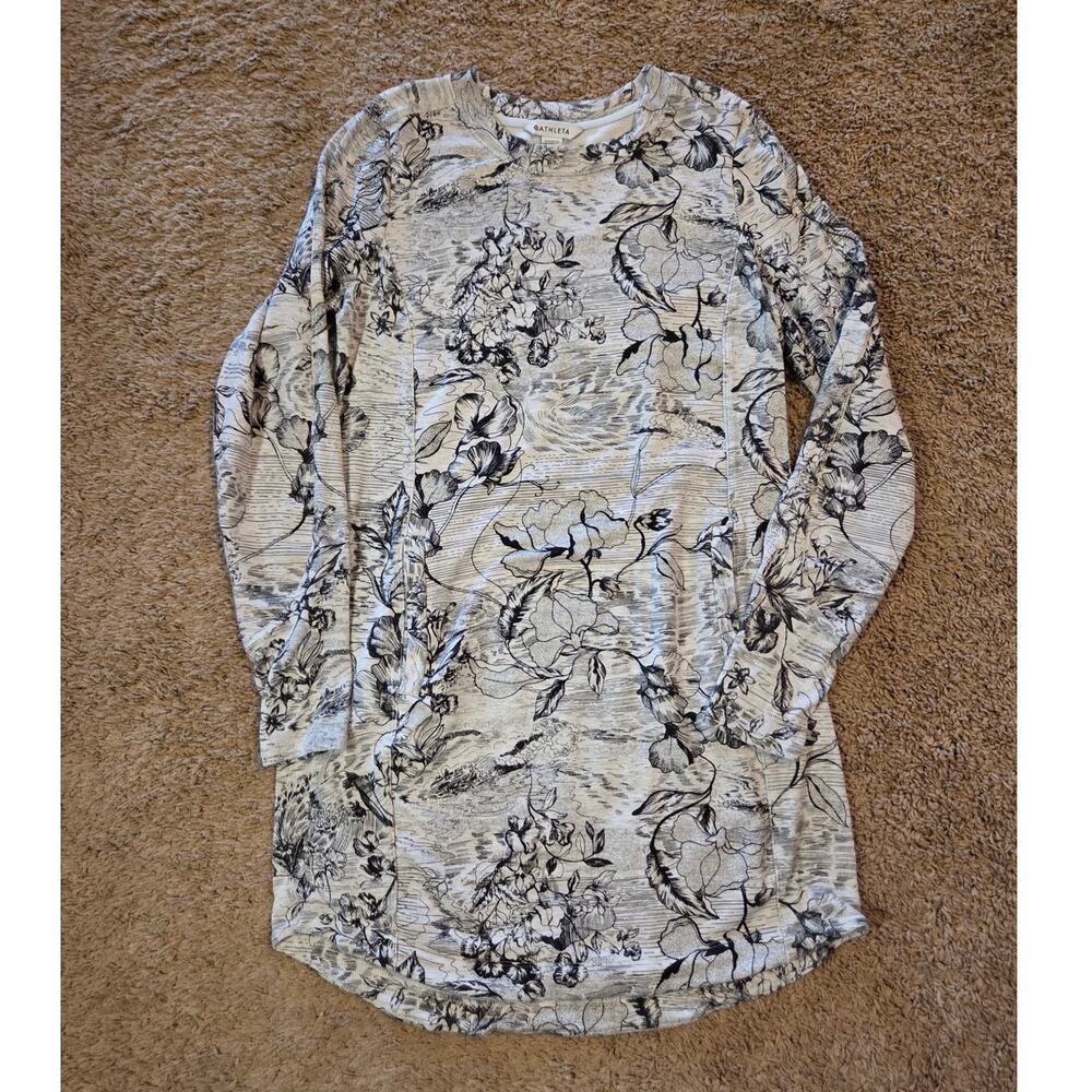 athleta balance dress eden floral grey crewneck terry lined knee length M